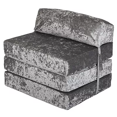 Loft 25 Grey Crushed Velvet Fold Out Z Bed Chair Futon Guest Portable Sofa Bed • £70.97