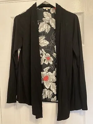 Matalan Floral Backed Black Open Front Cardigan Size 8 Large Fit Great Used Cond • £5.99