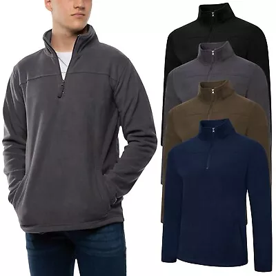 Mens Half Zip Fleece Jacket Warm Winter Long Sleeve Pullover Tops Jumper Sweater • £11.99