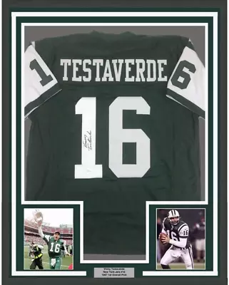 FRAMED Autographed/Signed VINNY TESTAVERDE 33x42 New York Green Jersey JSA COA • $399.99