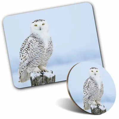 £6.99 • Buy Mouse Mat & Coaster Set - Majestic White Owl Bird Winter  #45655