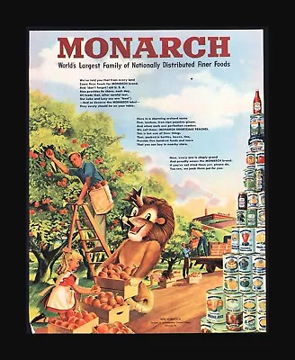 1948 Monarch Canned Foods Luke The Lion & Lucy Lion Head Label Vintage Print Ad • $5.95