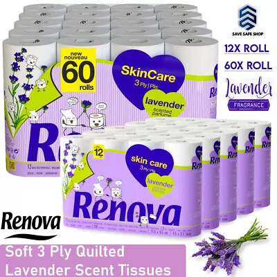 £5.95 • Buy Renova 12x 60x 3Ply Toilet Rolls Lavender Skincare Luxury Soft Tissue Paper Roll