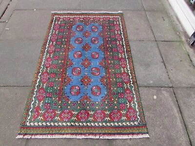 Vintage Traditional Hand Made Oriental Wool Blue Small Rug 155x96cm • £195