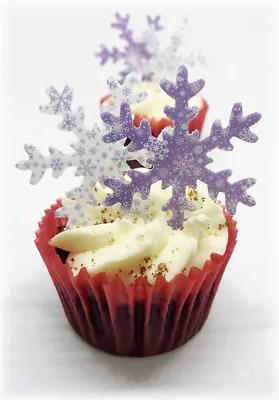 30 Precut Purple & White Pattern Snowflakes Edible Wafer Paper Cake Toppers  • £3.49