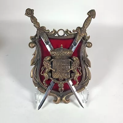 Vintage Metal Heraldry Shield Decor 11  Coat Of Arms Swords Medieval Renaissance • $74.99
