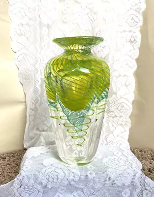 Nib Beautiful Murano Yellow/green/blue Sommerso Art Glass Vase • $150