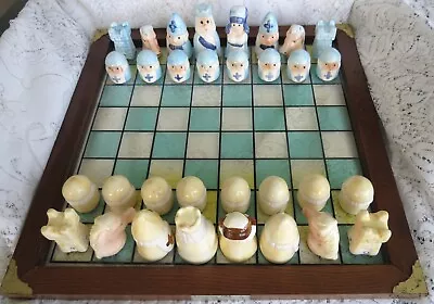 Vintage 1983 Medieval Fantasy Cartoon Ceramic Lmt Edition Chess Set & Board Used • $25