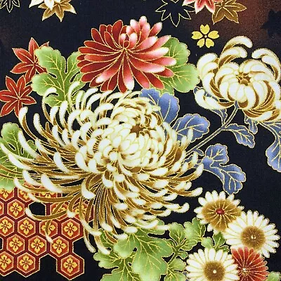 Japanese Cotton Fabric Oriental Chonoiserie Asian Floral Craft Clothing Quilting • £11.80