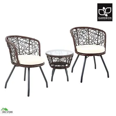 $252 • Buy Gardeon Outdoor Furniture Rattan Bistro Set 3pcs Chair Table Patio Garden Wicker