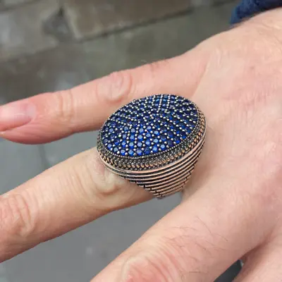 Large Blue Sapphire Gemstone Ring  Silver Mens Handmade Ring  Men Ring • $145