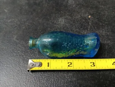 Vintage Fisch's Bitters Fish Shaped 3  Blue Glass Bottle Includes Free Shipping  • $15