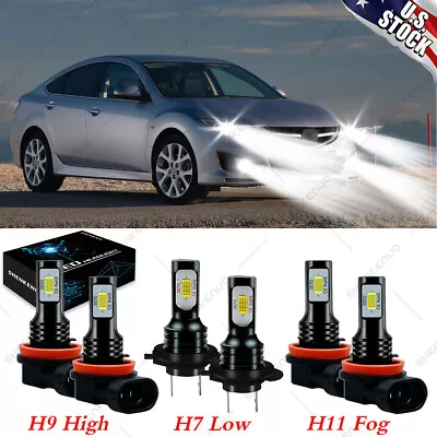 For Mazda 6 2009-2010 6X 6000k LED Headlight High Low Beam + Fog Light Bulbs Kit • $33.31