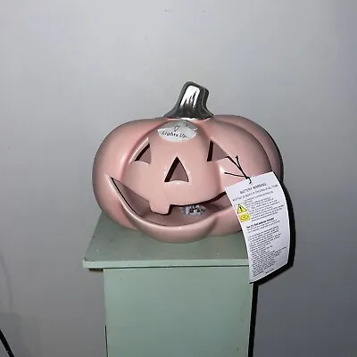Martha Stewart Halloween Pink & Silver Pumpkin Jack-o-Lantern Lights Up NWT • $44.99
