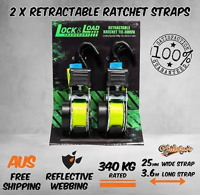 2x Ratchet Tie Down Straps Retractable Ratchet Strap 340kg Car Trailer 3.6m 25mm • $69