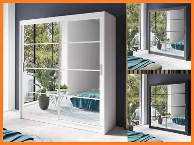 Sliding Door Bedroom Mirror Wardrobe DAKO 1 Optional LED - WhiteGreyBlack • £19.99