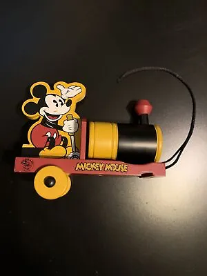 Disney 1997 Fossil Vintage Mickey Mouse Watch Stand / Wooden Train Pull Toy • $19.99