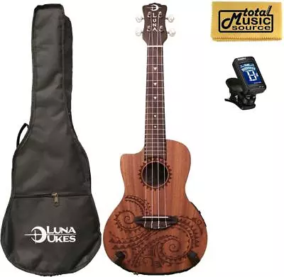 Luna Guitars A/E Concert Tattoo LEFTY W/Tuner & PC UKE TEC MAH L PACK • $164.99