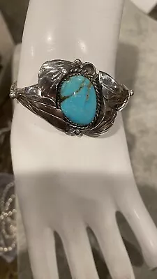 Vintage  Native American Sterling Silver Turquoise Cuff Bracelet Signed • $225
