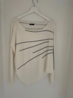 £40 • Buy CREA CONCEPT Paper White Grey Contrast Stitch Asymmetrical Oversized Sweater 38