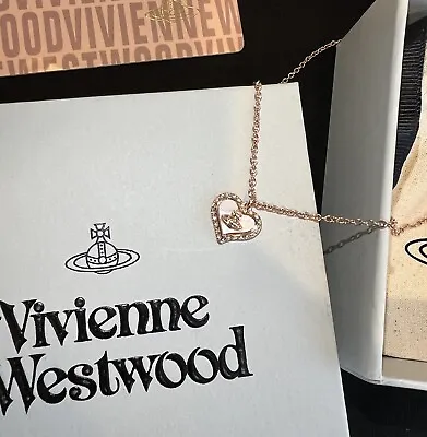 Vivienne Westwood Nana Y2K Pink Mother Pearl Heart With Crystal Necklace • $89