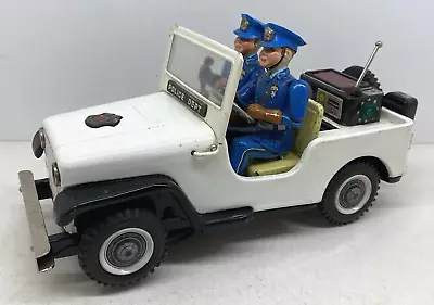 VINTAGE 60's NOMURA TN JAPAN TIN TOY BATTERY OPERATED POLICE DEPT JEEP - WORKING • $211.51