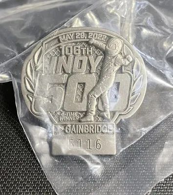 $89.99 • Buy 2022 Indianapolis 500 106TH Running Silver Pit Badge Helio Castroneves Indy 500