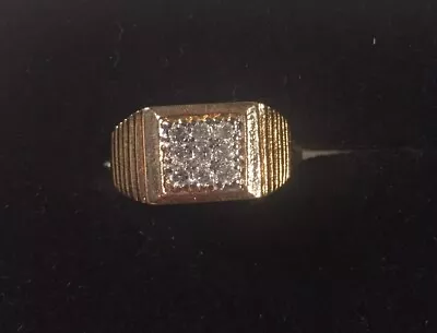 Vintage 18K HGE Gold Plated Square Cluster Mens Statement Ring Size 10 NOS • $50