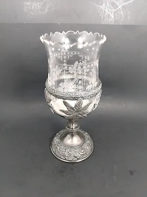 Antique Silver Plated And Engraved Glass Chalice Vase By Meriden B Company • $99.99