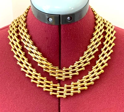 $300 • Buy Vintage Yves Saint Laurent Gold Plated On Brass Double Link Chain Necklace Ysl