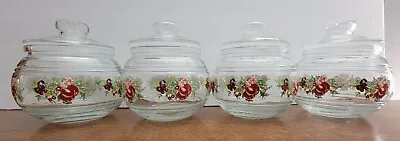 Apothacary Jars Set Of 4 Lidded With Seals Peaches Plums Blossoms • $20