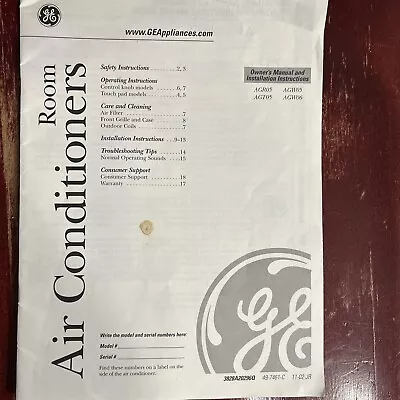 GE General Electric  Air Conditioner Owners Users Manual VINTAGE BOOKLET • $5