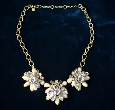 J. CREW Statement Necklace Rhinestone Cluster Matte Gold Tone Taupe Crystal • $12.95