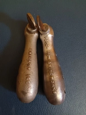 $15 • Buy 2 Vintage Cast File Handle, Poper Iron & Wire Works, Chicago Illinois, USA