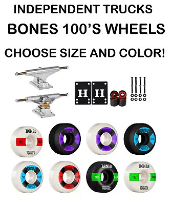 Independent Skateboard Trucks (Choose Size) + Bones 100 Wheels Bearings Hardware • $69.45