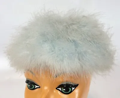 Vintage Tuddies Custom Made Hats Baby Blue Silk Lace Fuzzy Feather Cocktail Hat • $26.99
