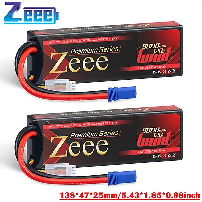 2x Zeee 7.6V HV-Lipo 2S Lipo Battery 9000mAh 120C Hard Case EC5 For RC Truck UAV • $91.66