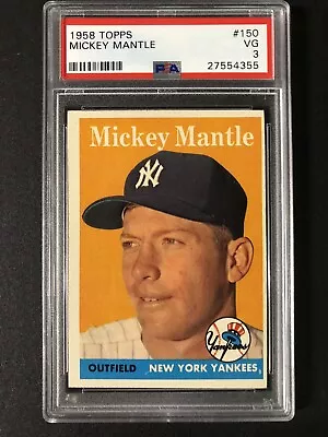 1958 Topps Mickey Mantle 150 PSA 3; No Creases Looks Like A 5 Or 6!! • $795