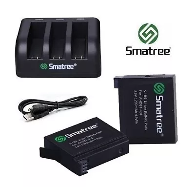 Smatree Battery Kit USB Charger For GoPro HERO 3 3+ 4 5 6 7 8 9 10 11 Go Pro Set • $49.95