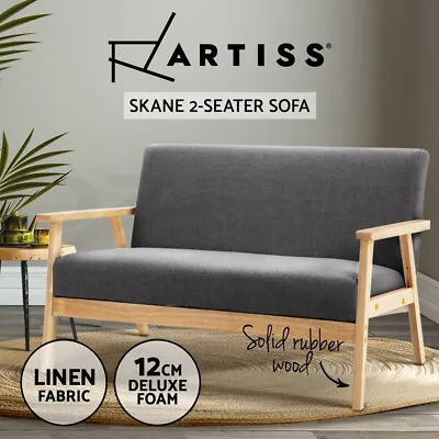 Artiss Armchair 2 Seater Armchairs Sofa Lounge Wooden Fabric Retro Couch • $192.95