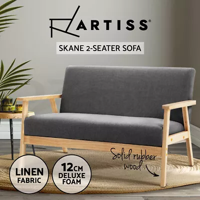 Artiss Armchair 2 Seater Armchairs Sofa Lounge Wooden Fabric Retro Couch • $176.95