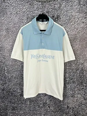 Mens Yves Saint Laurent YSL Poure Homme Polo Shirt Big Logo Vintage Size L Large • $65