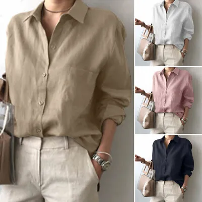 $25.93 • Buy ZANZEA Womens Long Sleeve Button Up Shirts Plain Lapel Business Loose Tops PLUS