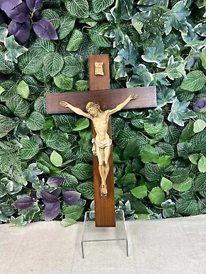 Wooden Vintage Crucifix Jesus Cross Wall Hanging Plaque 39.5cm X 25.5cm • £17.99