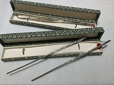 2 Set Antique Oriental Chinese Japanese Sterling Silver Chopsticks Etched Motiff • $149.99