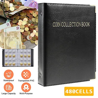 Pocket Coin Album Commemorative Coin Collection Holder Penny Storage Book 480Pcs • £12.89