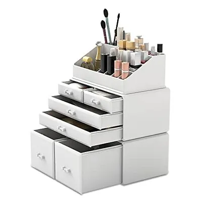 READAEER Makeup Organizer 3 Pieces Cosmetic Storage Case With 6 Drawers (White) • $37