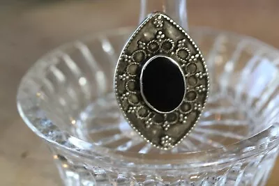 Large Vintage Sterling Silver & Black Onyx Middle Eastern Style Ring Size 7.5 • $69.99