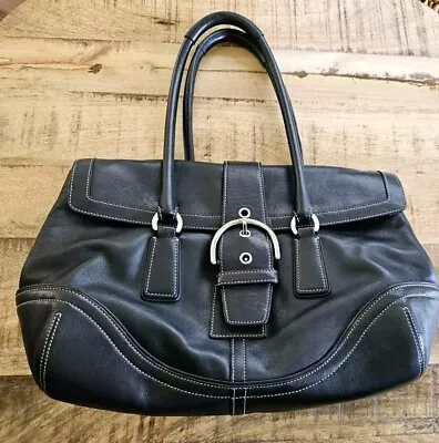 Vintage COACH Black Leather Soho Hobo Shoulder Handbag With Buckle #9251 • $59.95
