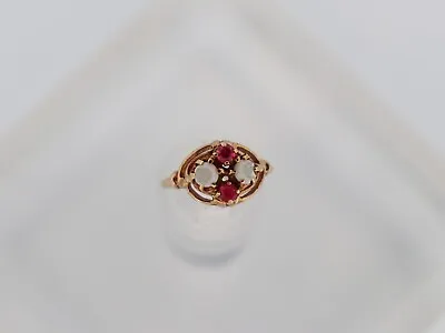 10K Yellow Gold Vintage Chipped Cluster Ruby Opal Ring Size 5.75 • $174.95
